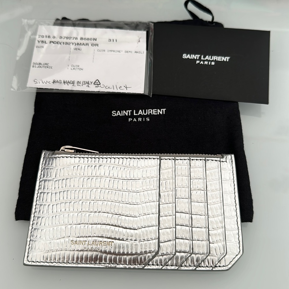 SOLD - Saint Laurent Fragments Card Holder in Silver Metallic